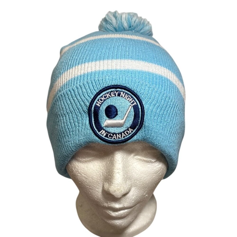 Hockey Night In Canada Hat Blue & White Knit Pom Beanie New